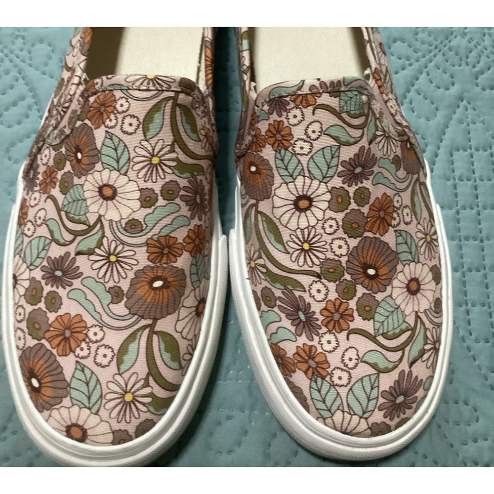 Keds Slip On sneakers.  Cute pink and turquoise print.  Barely worn.  9.5